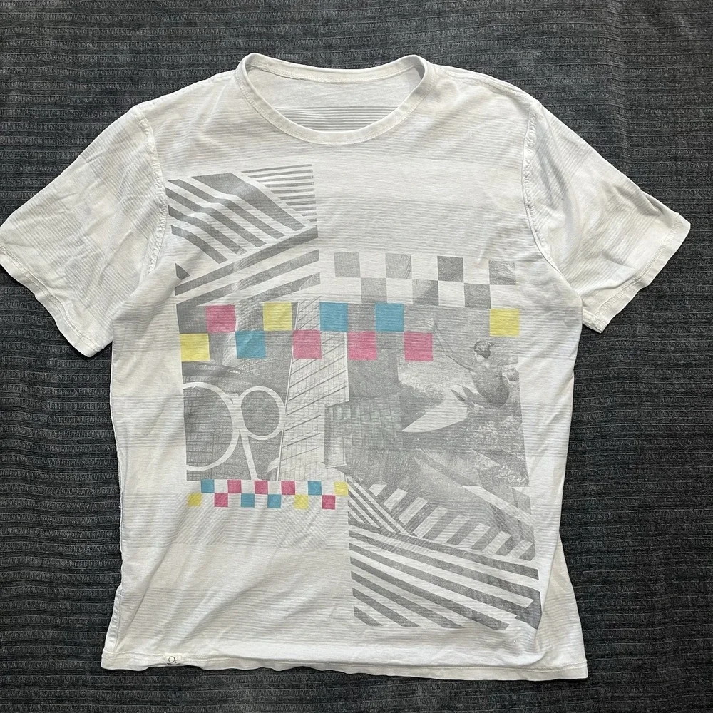 Vintage Reversible White Ocean Pacific  OP Surf Neon Graphic T-Shirt  Logo 90s M